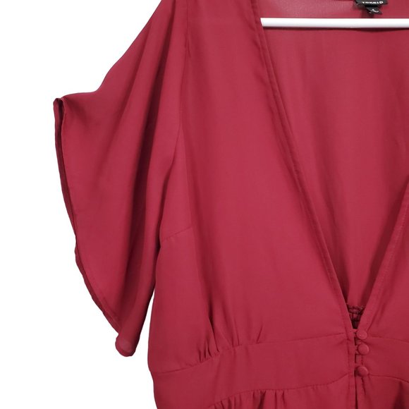 Torrid 4 Size 4X Blouse Jacket Georgette Bell Sleeve Smocked Stretch Waist Red - Picture 9 of 10